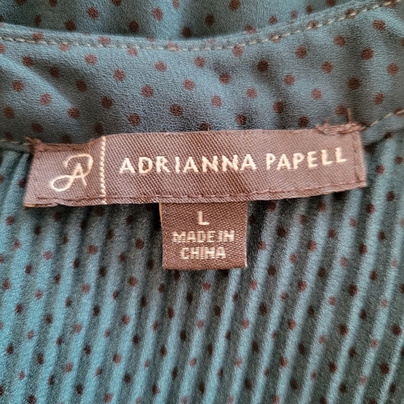 Adrianna Papell Green Pleated Polka Dot Chiffon Blouse Size Large - Picture 4 of 5